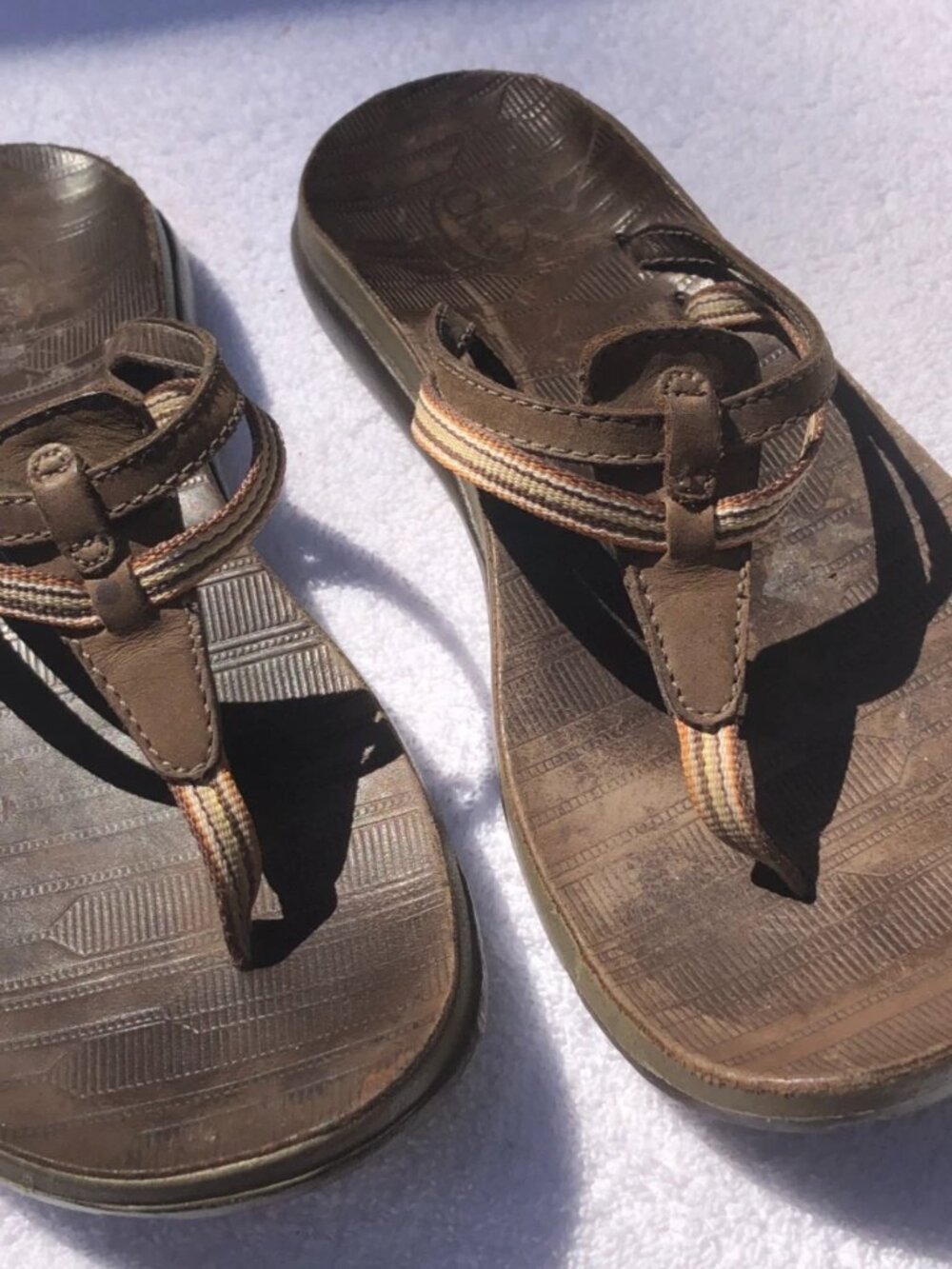 Vintage Retro CHACO Women's Thong FLIP Flop Brown Leather and grosgrain SZ 8 - Picture 2 of 15